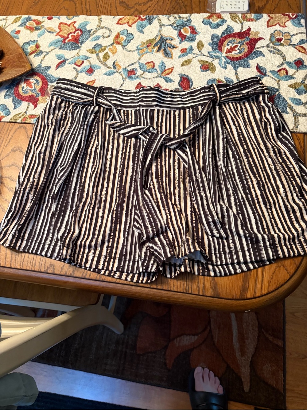 Robert Louis Black and White Striped High-Waist Tie Shorts
